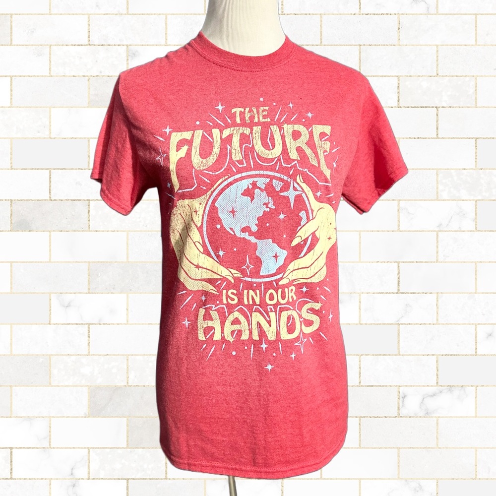 The Future is in Our Hands Red Screen Print T Shirt